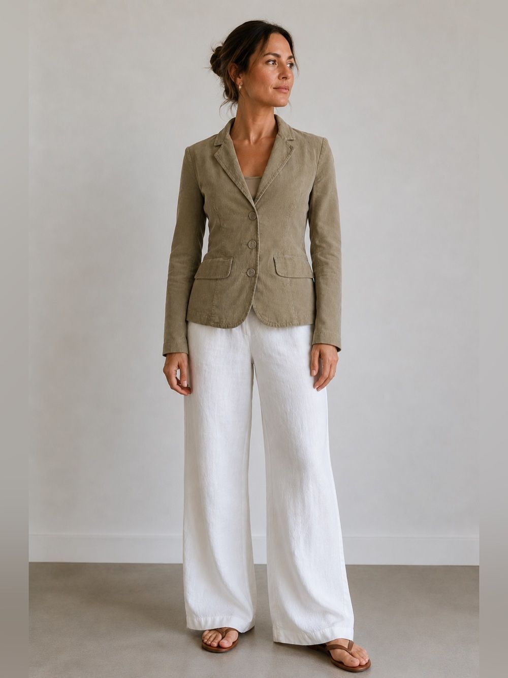 Benetton Women’s Corduroy 3 Buttons Blazer Pockets Size 40 IT / 4 US Tan